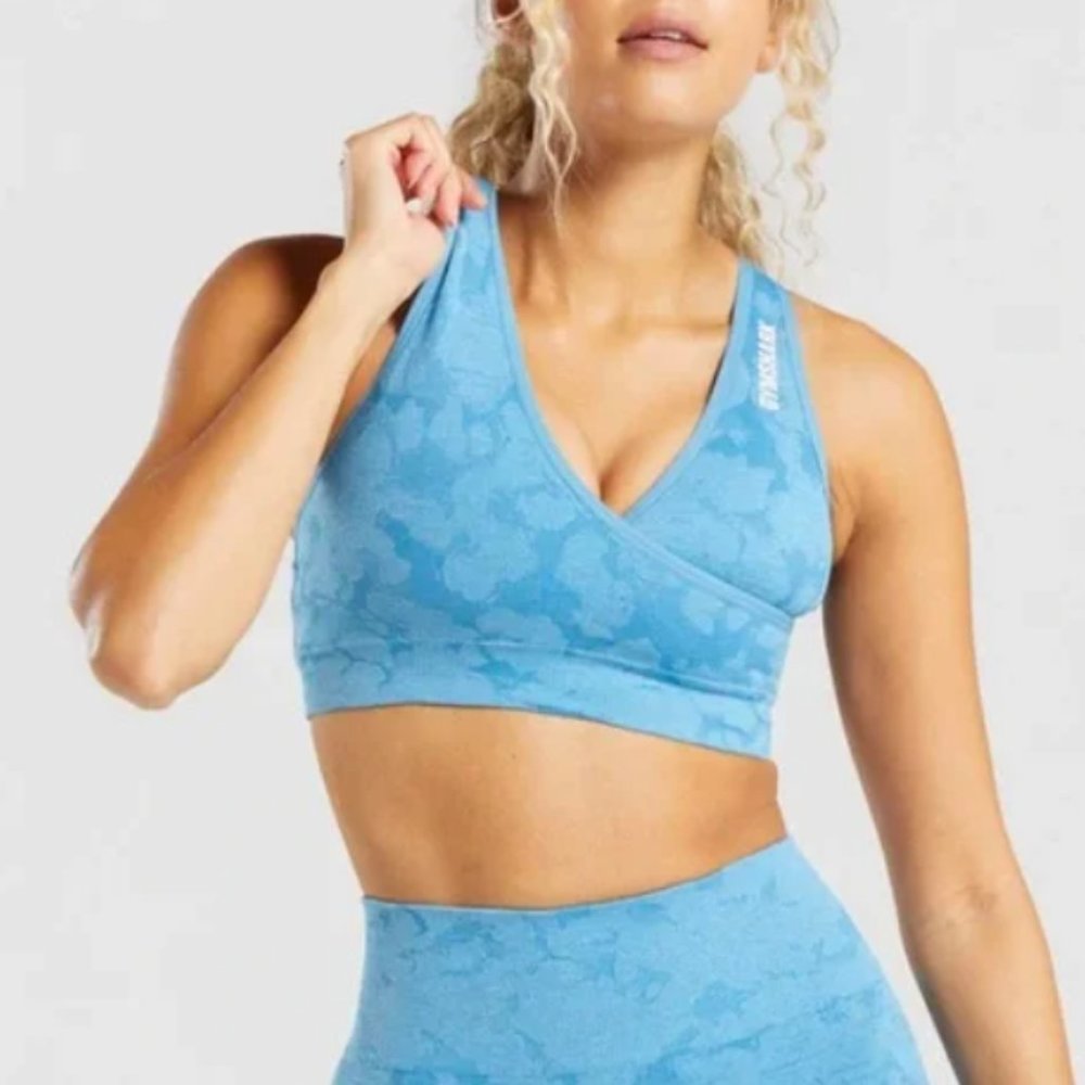 Gymshark Adapt Camo Blue Seamless Sports Bra